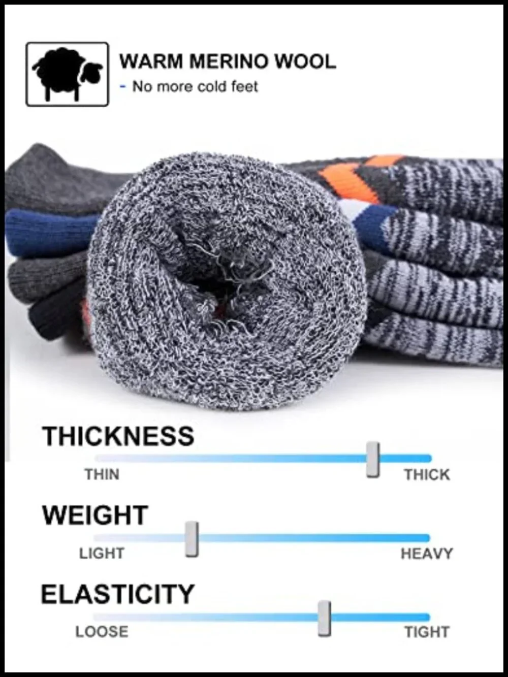 Merino Wool Knee High Thermal Ski Socks 2 Pack Moisture Wicking Winter